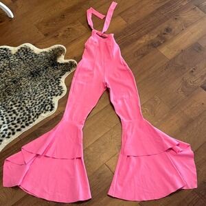 HANITA Y2k Women's Hot Pink Tiered Ruffle Flare Pants Size Xs